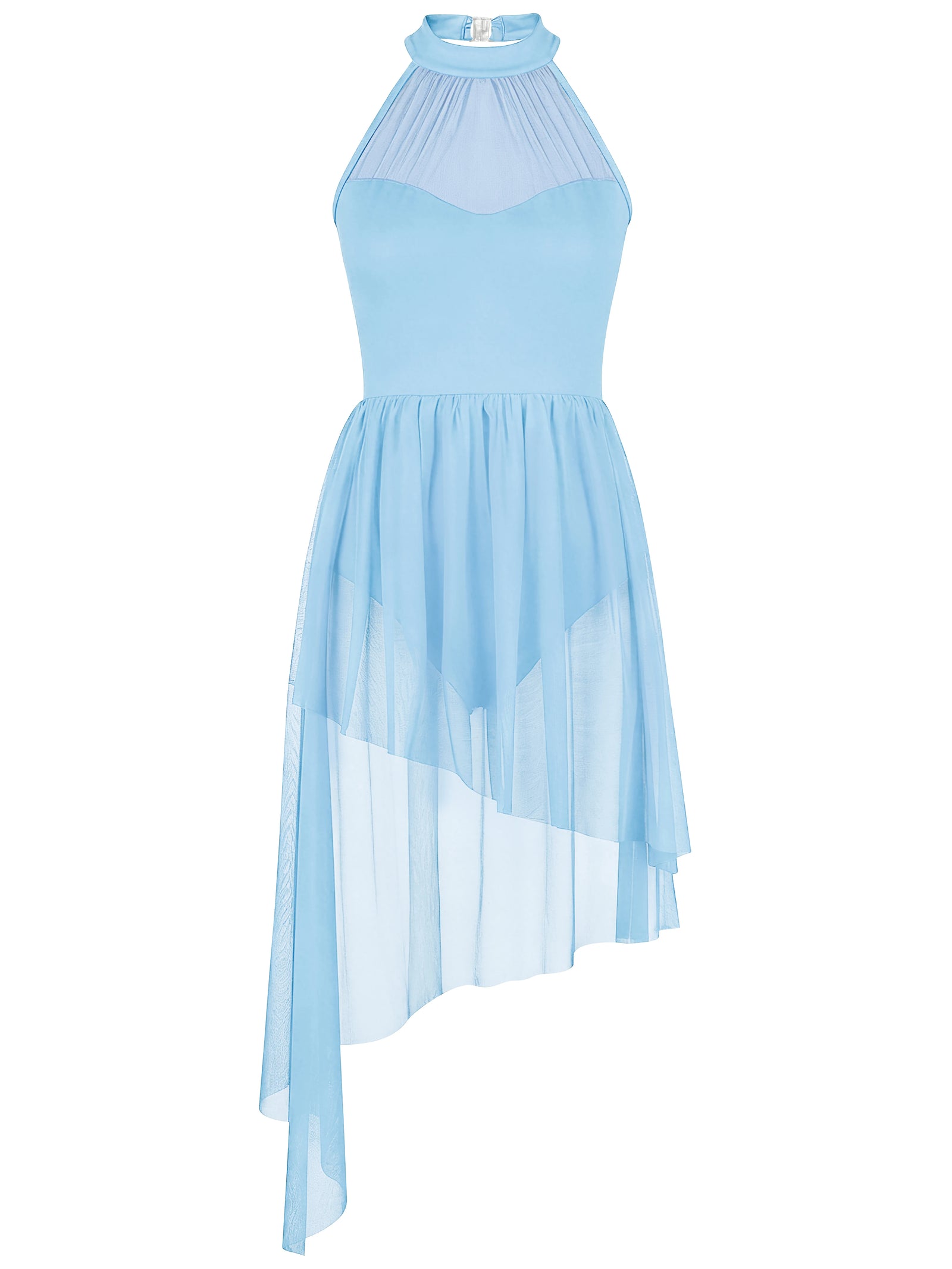 Women's Asymmetric Lyrical Dance Dress with Flowing Skirt and Cutout Bodice
