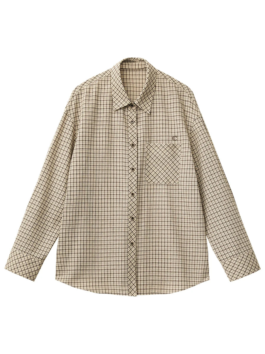 Women's Checked Long Sleeve Shirt with Plain Colour Options