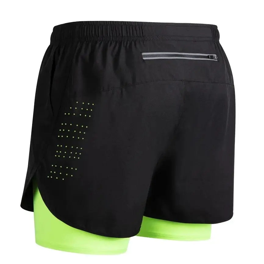 Men's Double Layer Running Shorts with Back Zipper Pocket