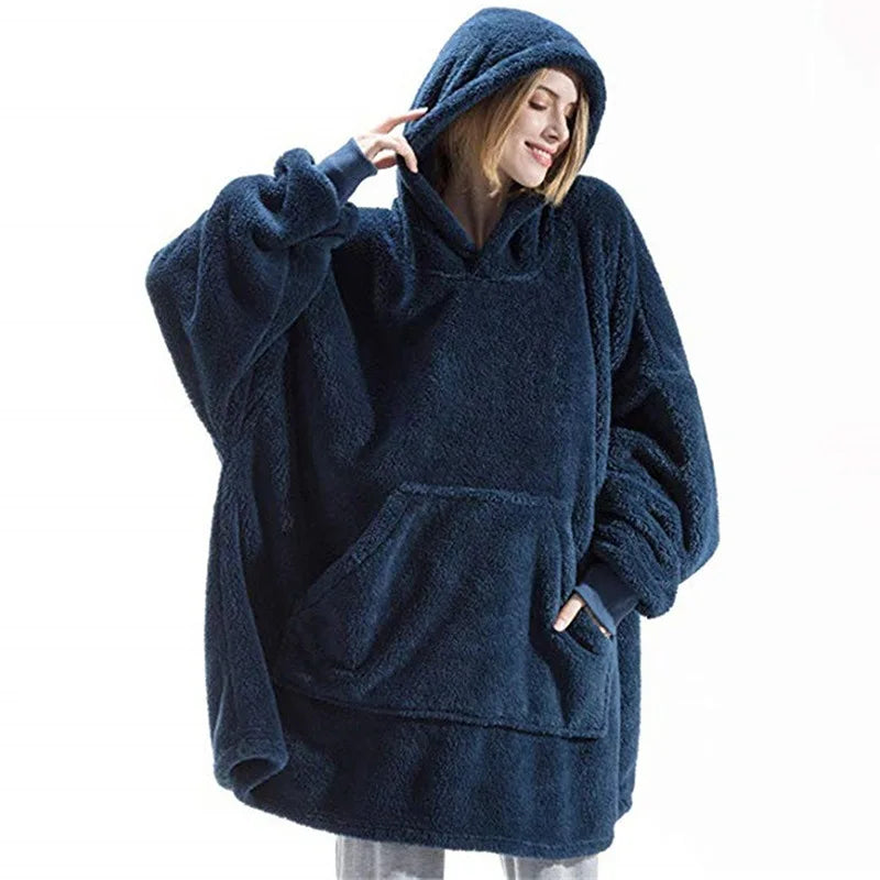 Oversized Fleece Blanket Hoodie with Long Sleeves and Front Pocket