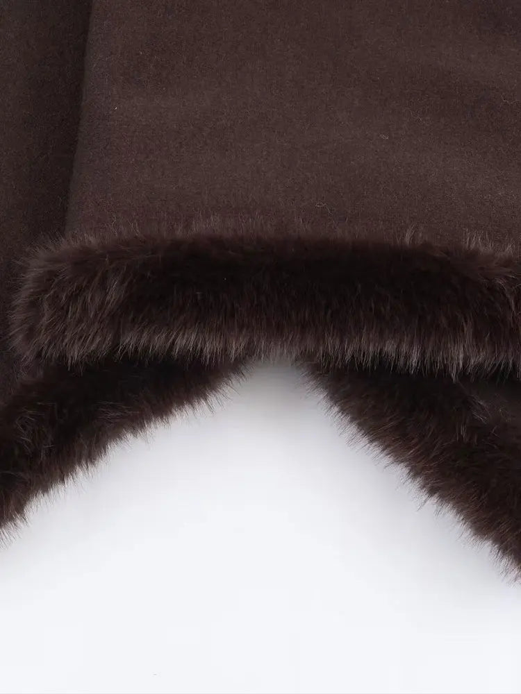 Stand Neck Plush Hem Cape for Layering over Outfits