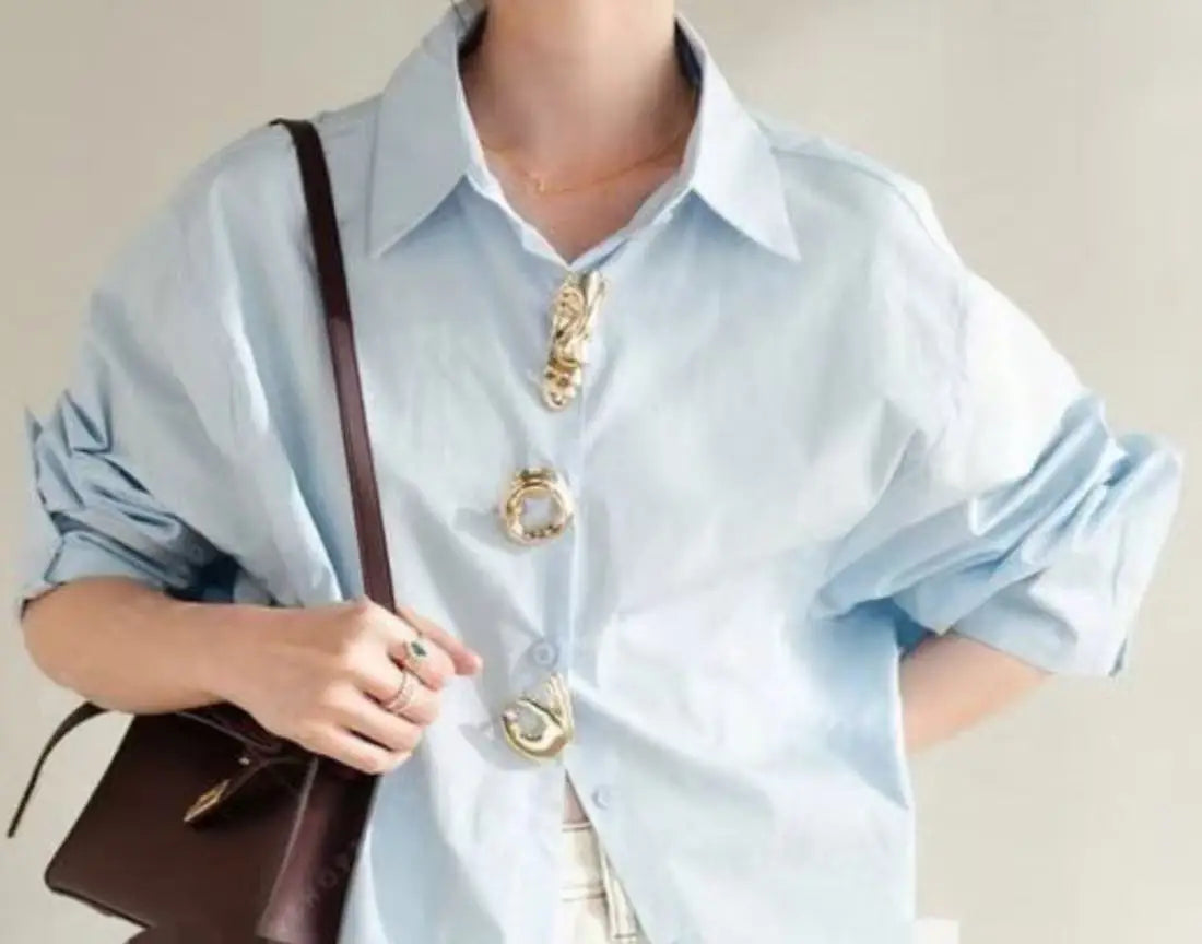 Women's Shirt with Decorative Buttons and Rolled Sleeves