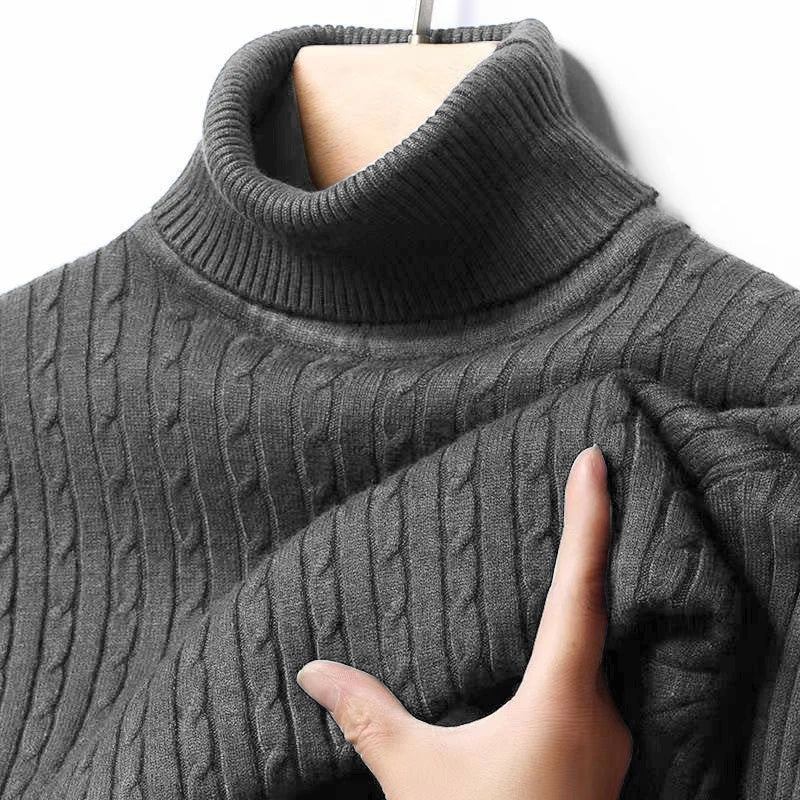 Men's Cable Knit Turtleneck Long Sleeve Sweater