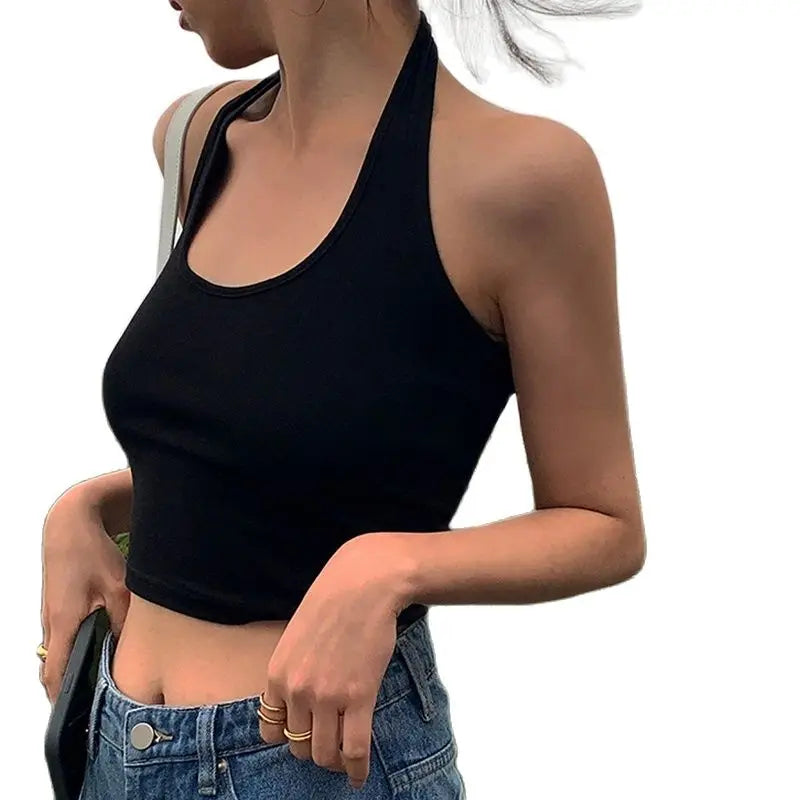 Women's Fitted Crop Top with a Halter Neck and Cropped Length