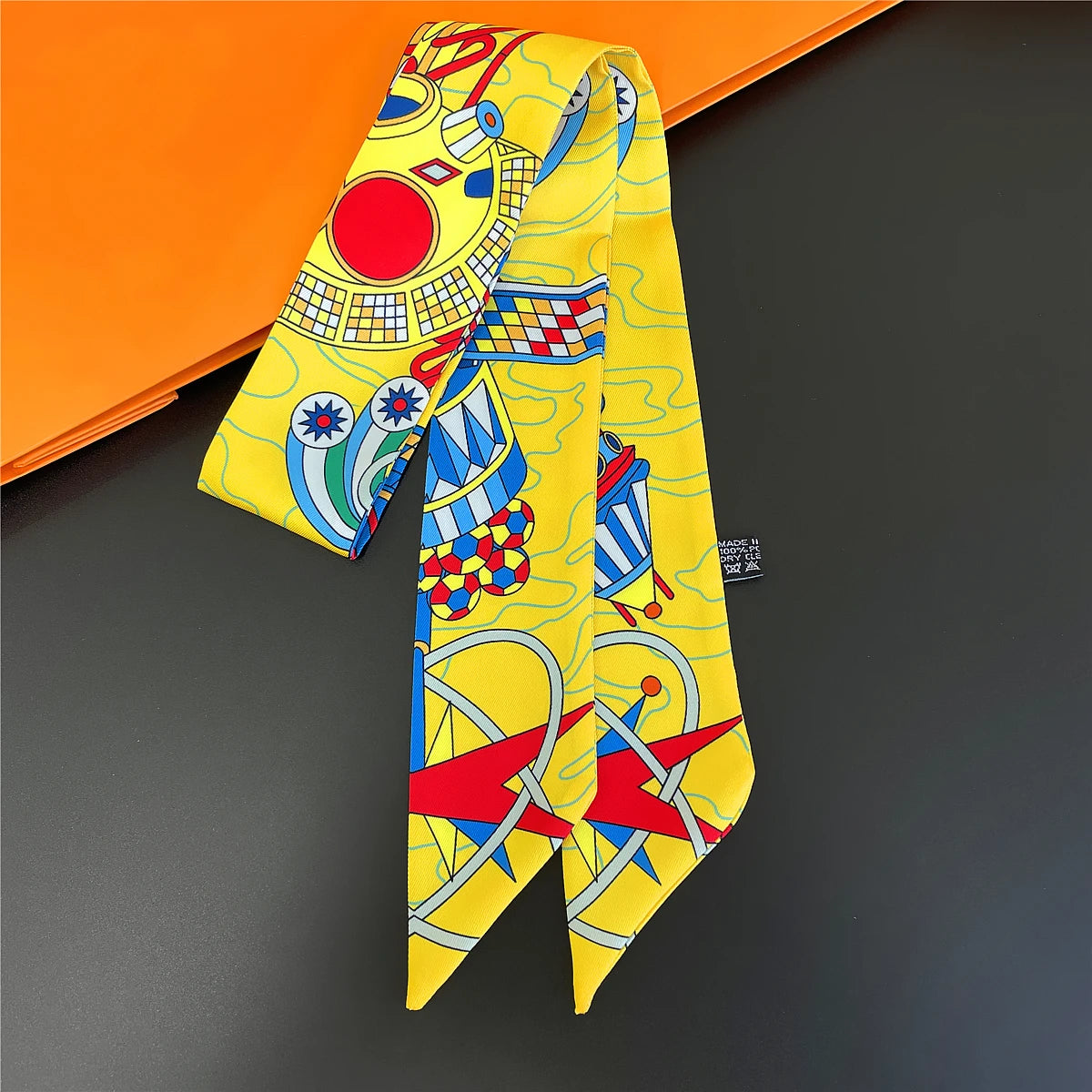 Colorful Printed Skinny Ribbon Scarf with Tie Ends