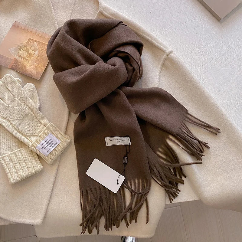 Solid Long Fringed Scarf for Draped Neck Styling