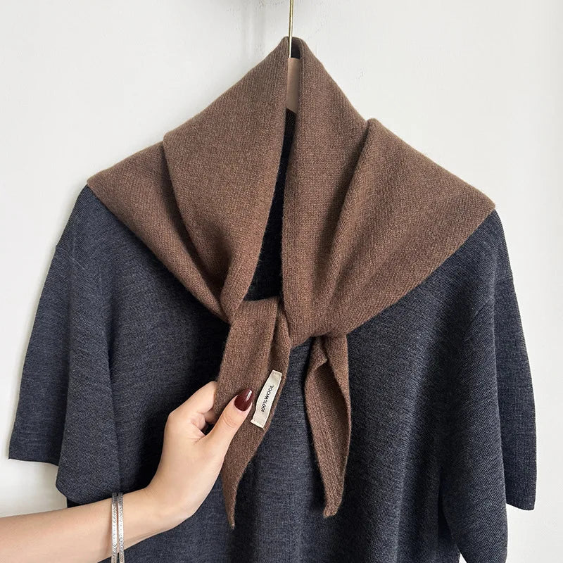 Solid Knitted Triangle Scarf with Tieable Pointed Corners