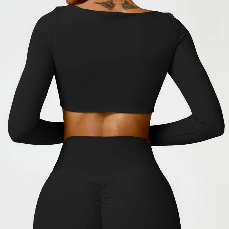 Women's Square Neck Long Sleeve Crop Top For Workout Outfits