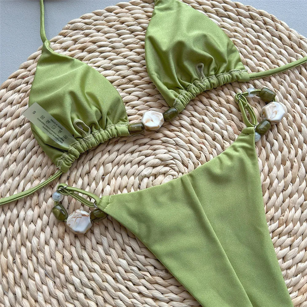 Beaded Halter String Bikini
