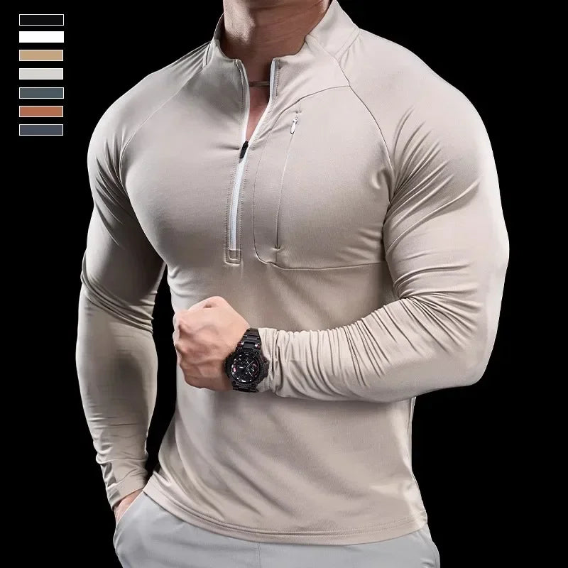 Stand Collar Half Zip Long Sleeve Running Training Top