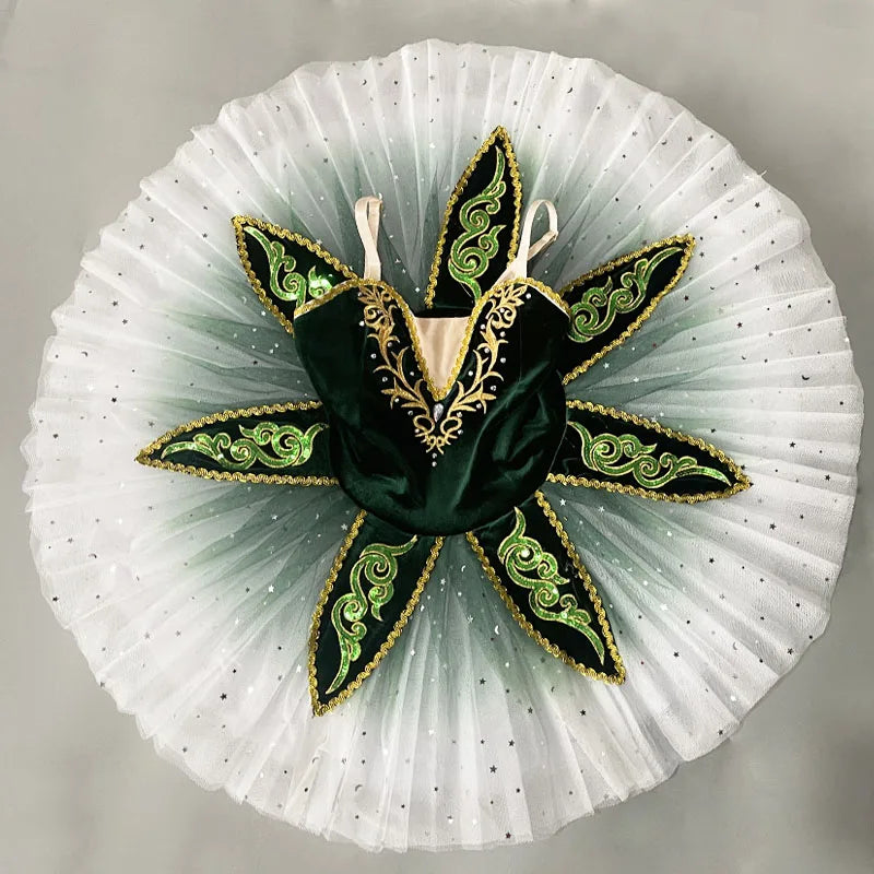 Girls' Pancake Ballet Tutu Dress with Decorated Bodice and Height-Based Sizes