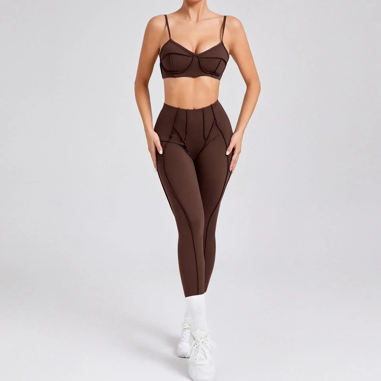 Women's Contrast Seam Bra And Leggings Yoga Set