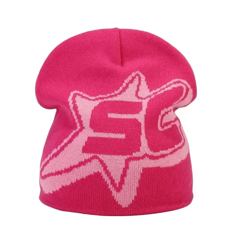 Graphic Knit Beanie with Letter and Pattern Style Options