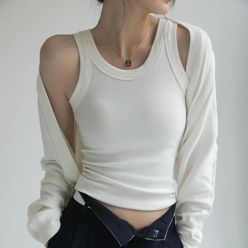 Women's Round Neck Ribbed Tank Top with Wide Straps and Padded Bust