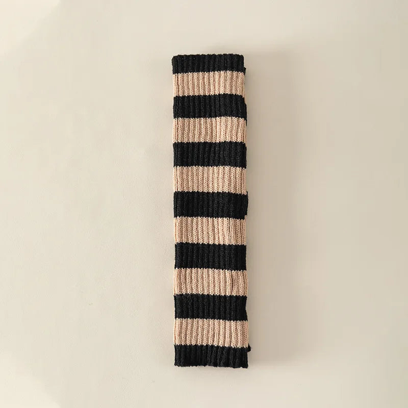 Striped Knit Calf Leg Warmers with Slouchy Shape