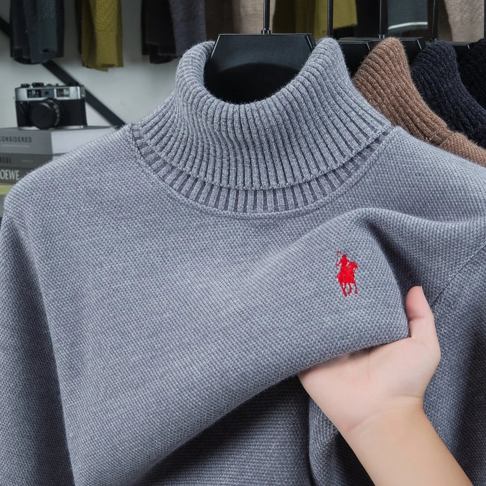 Men's Embroidered Turtleneck Long Sleeve Knit Sweater