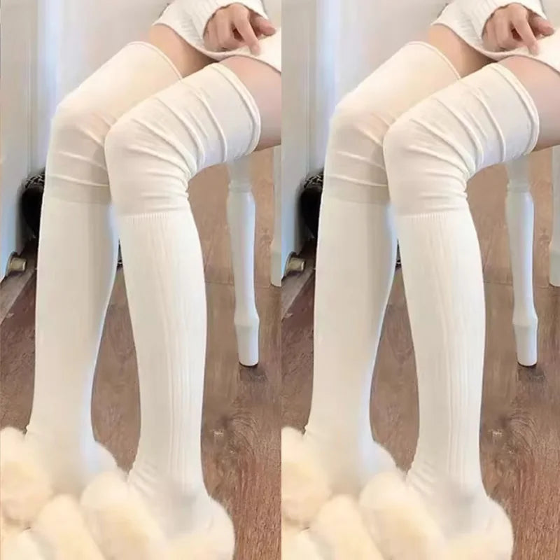 Solid Ribbed Long Socks with Over Knee Styling
