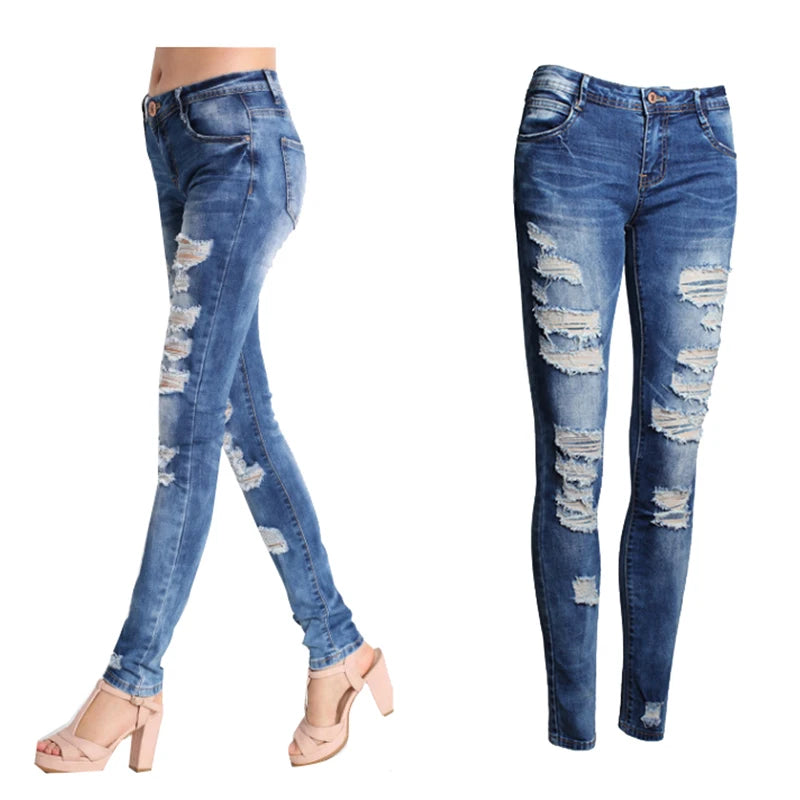 Women's Ripped Skinny Fit Denim Jeans For Everyday Outfits