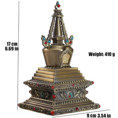 Bronze Tibetan Stupa Tantric Engraved  Buddhist Statue Pearl Inlaid Gemstone Alloy Handicraft Altars Indoor Desktop Decorative