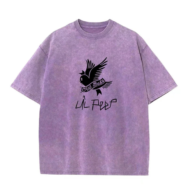 230G Cotton T-shirt Vintage Short Sleeve Lil Peep Cry Baby Y2K American Retro T Shirt Summer Hip Hop Harajuku Tees