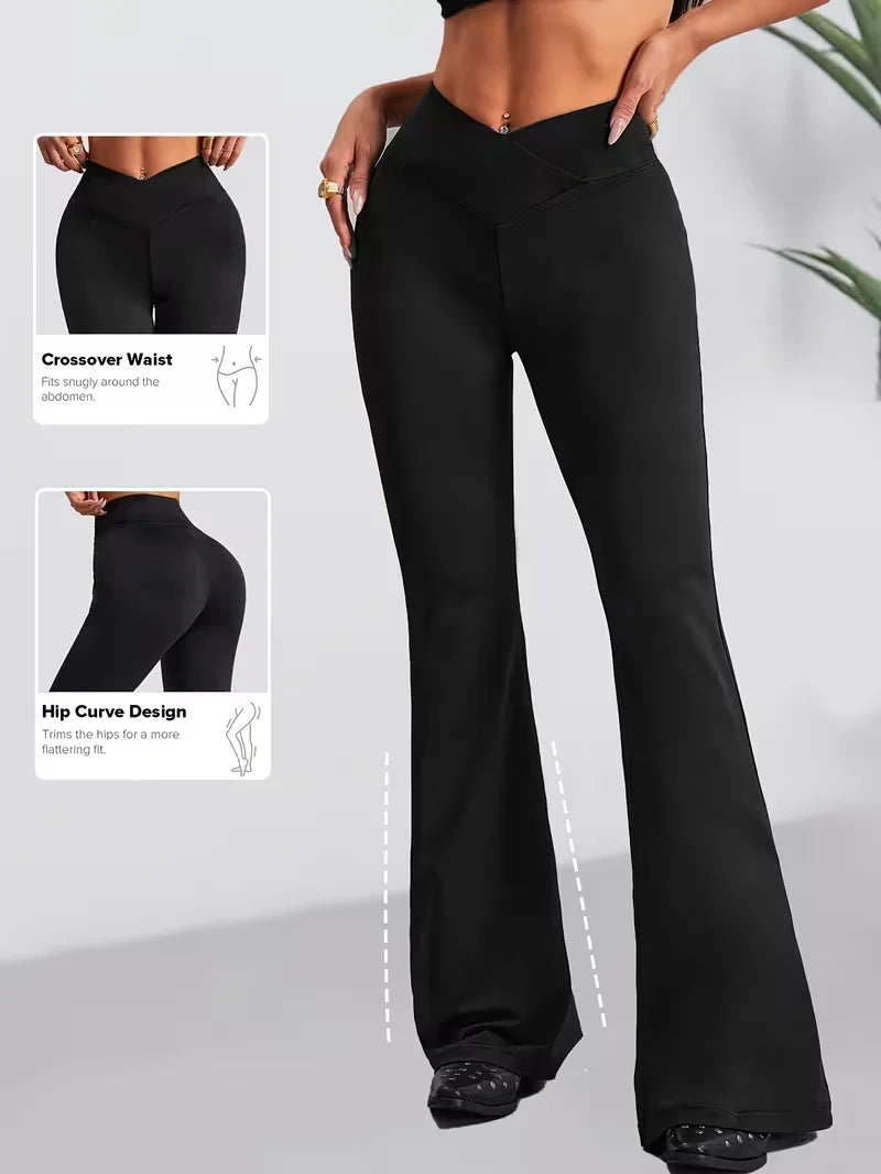 Women's Cross Waist Flared Leggings For Workout Outfits