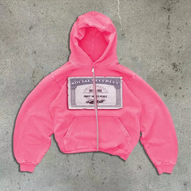 Graphic Long Sleeve Full Zip Casual Hoodie for Layering