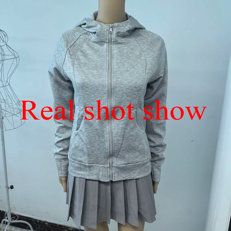 Long Sleeve Full Zip Casual Hooded Sweatshirt for Layering