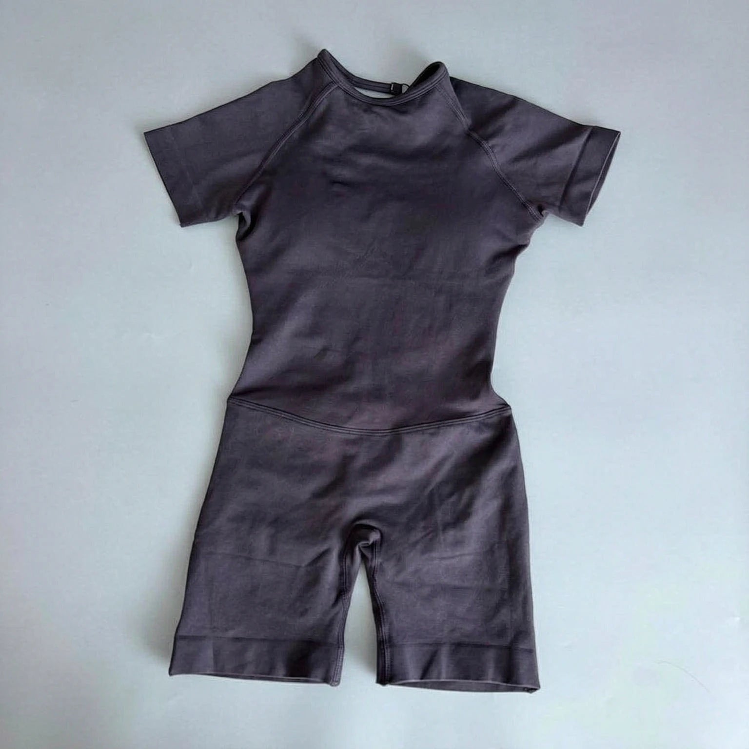 Women's Short Sleeve Polyester Blend Workout Romper with Open Back