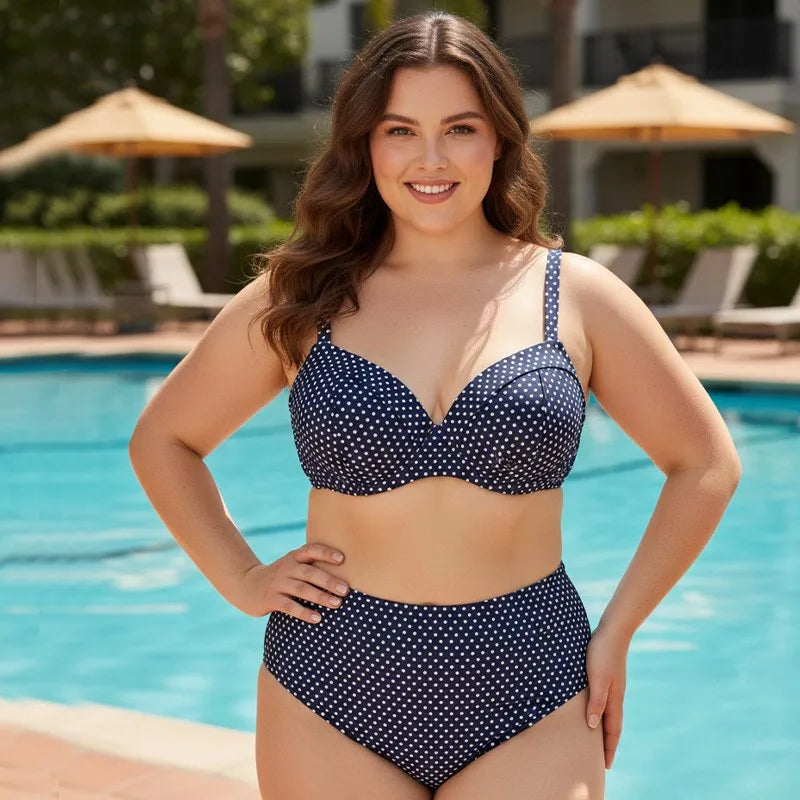 Women's Polka Dot Cup Top and High Waist Bikini Set