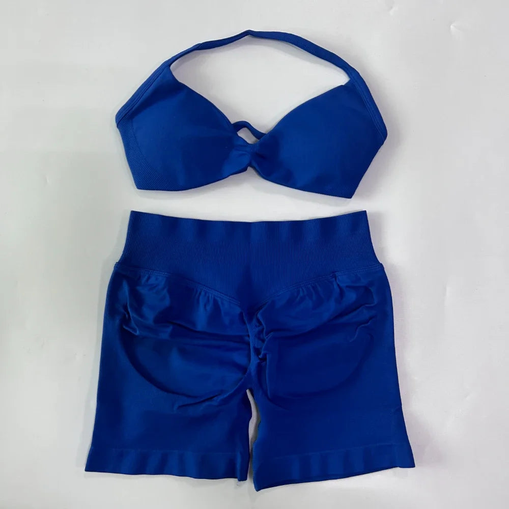 Women's Thin Strap Bra And Shorts Yoga Set