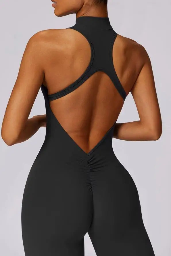 Women's Zip-Front Open-Back Workout Romper