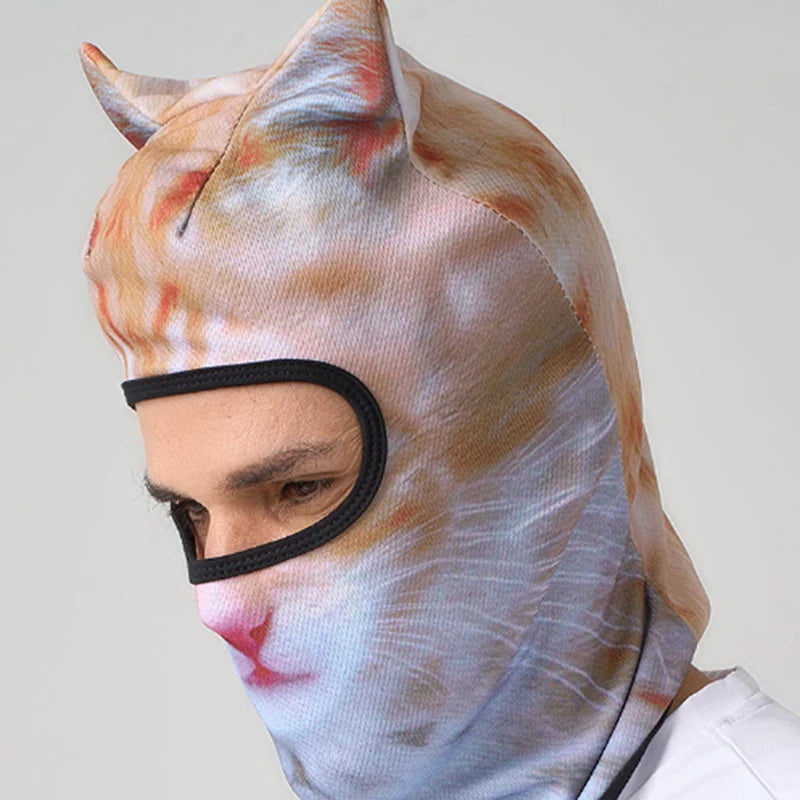 Cat Print Balaclava Hood with Decorative Ear Details