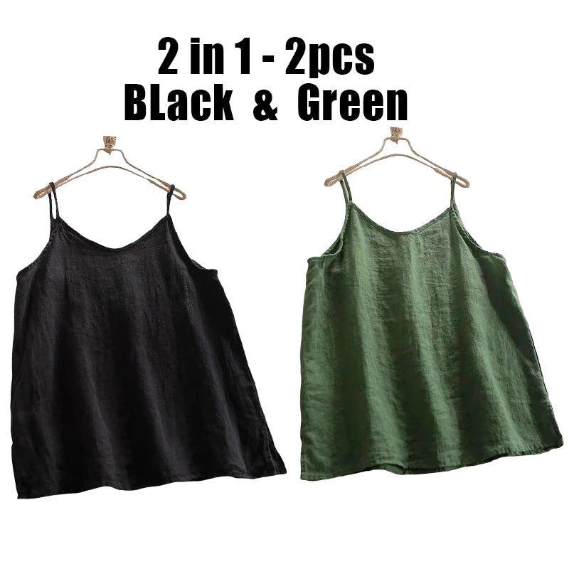 Women's Loose Polyester Camisole with Thin Straps and Single or Two Pack Options