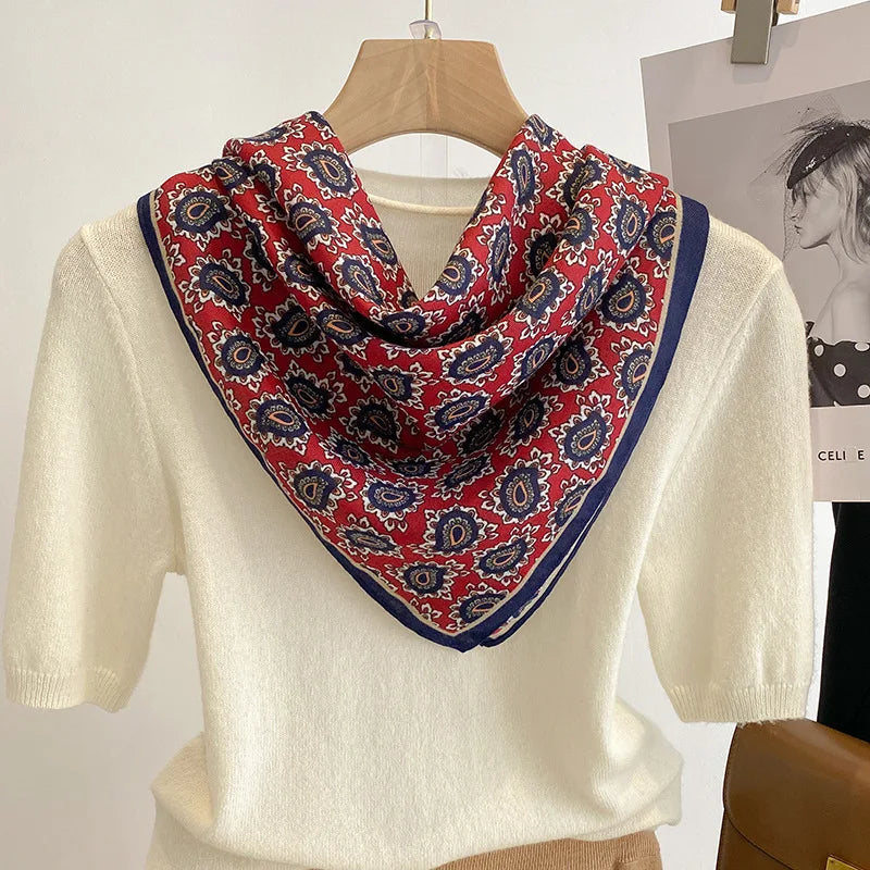 Printed Square Scarf with Polka Dot Pattern Options