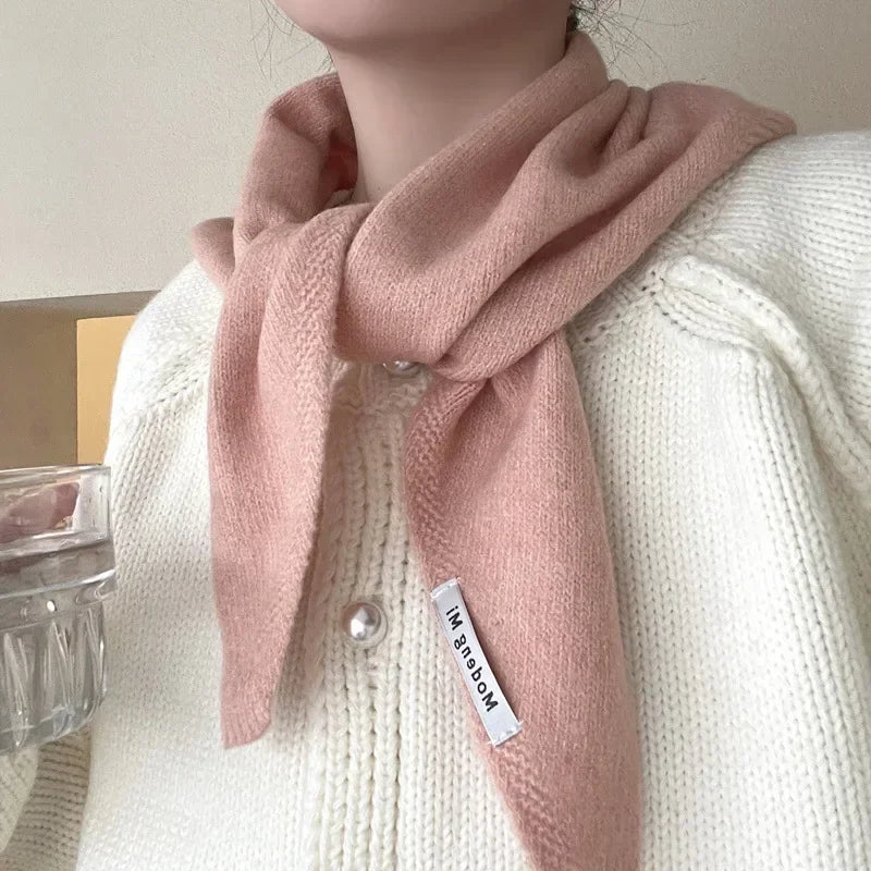 Solid Small Triangle Knit Scarf with Pointed Ends
