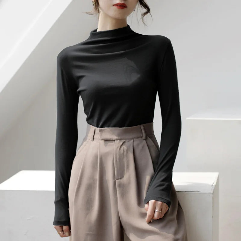 Women's Turtleneck Fitted Long Sleeve Sweater Casual Knit Layer
