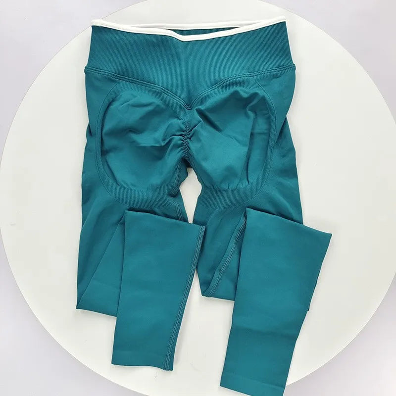 Women's Contrast Waist Full Length Leggings For Workout Outfits