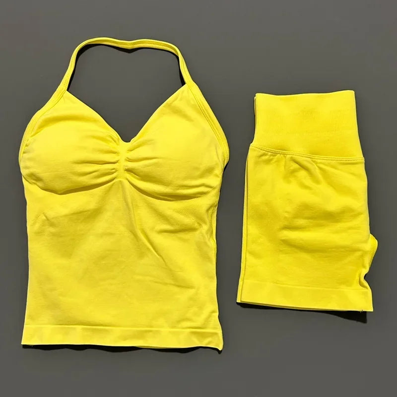Women's Halter Tank And Shorts Yoga Set For Workout Outfits