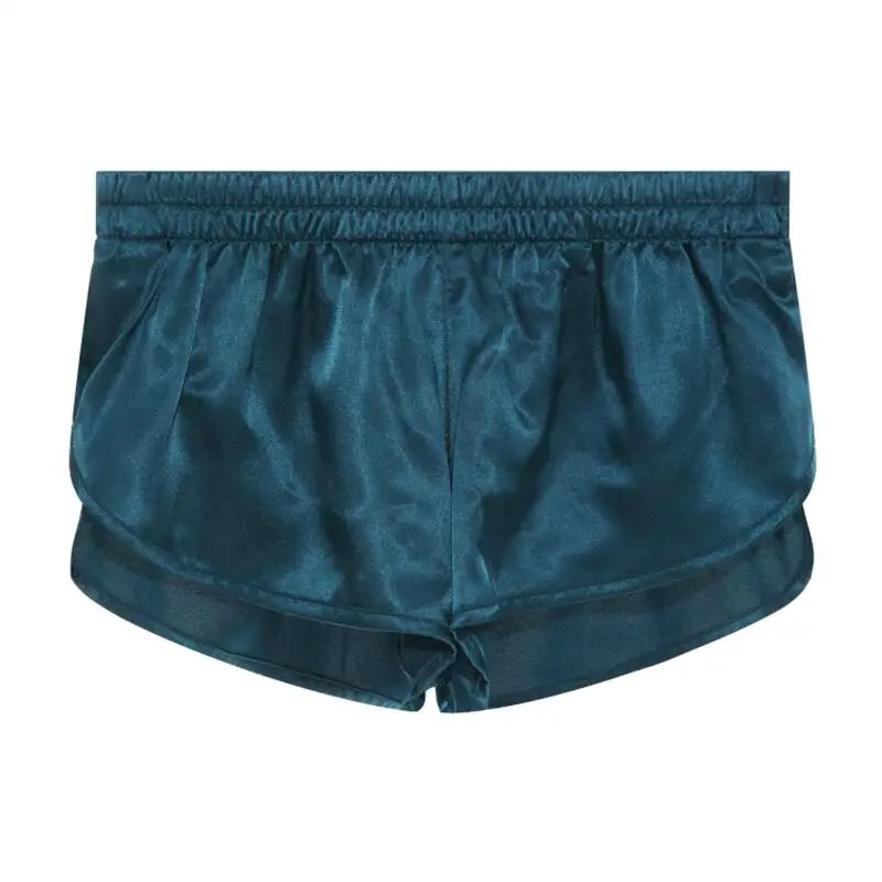 Men's Satin Look Split Hem Elastic Waist Sleep Shorts