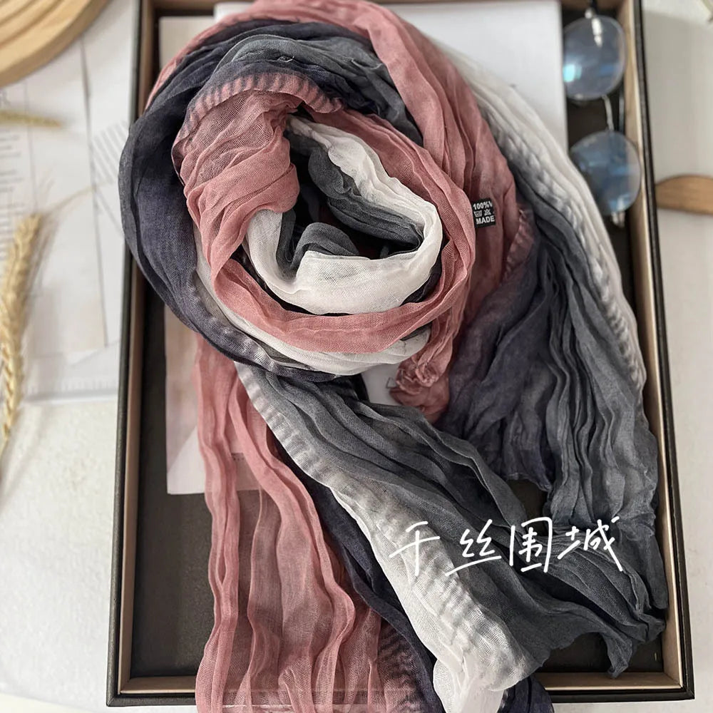 Gradient Crinkled Long Scarf with Rectangular Wrap Shape