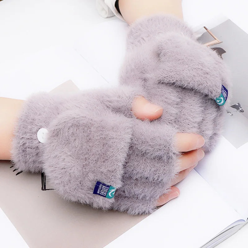 Solid Plush Fingerless Gloves with Short Wrist Shape