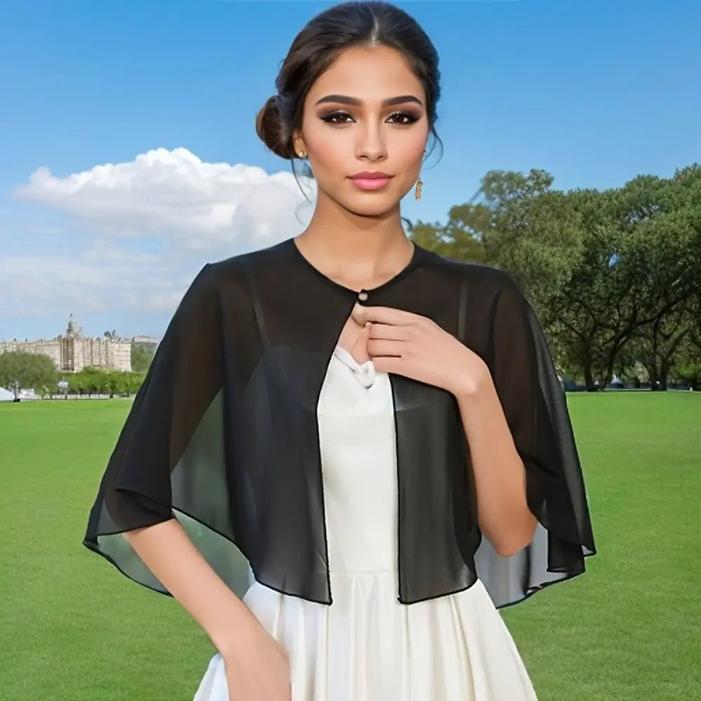 Sheer Clasp Front Capelet for Layering over Dresses and Tops