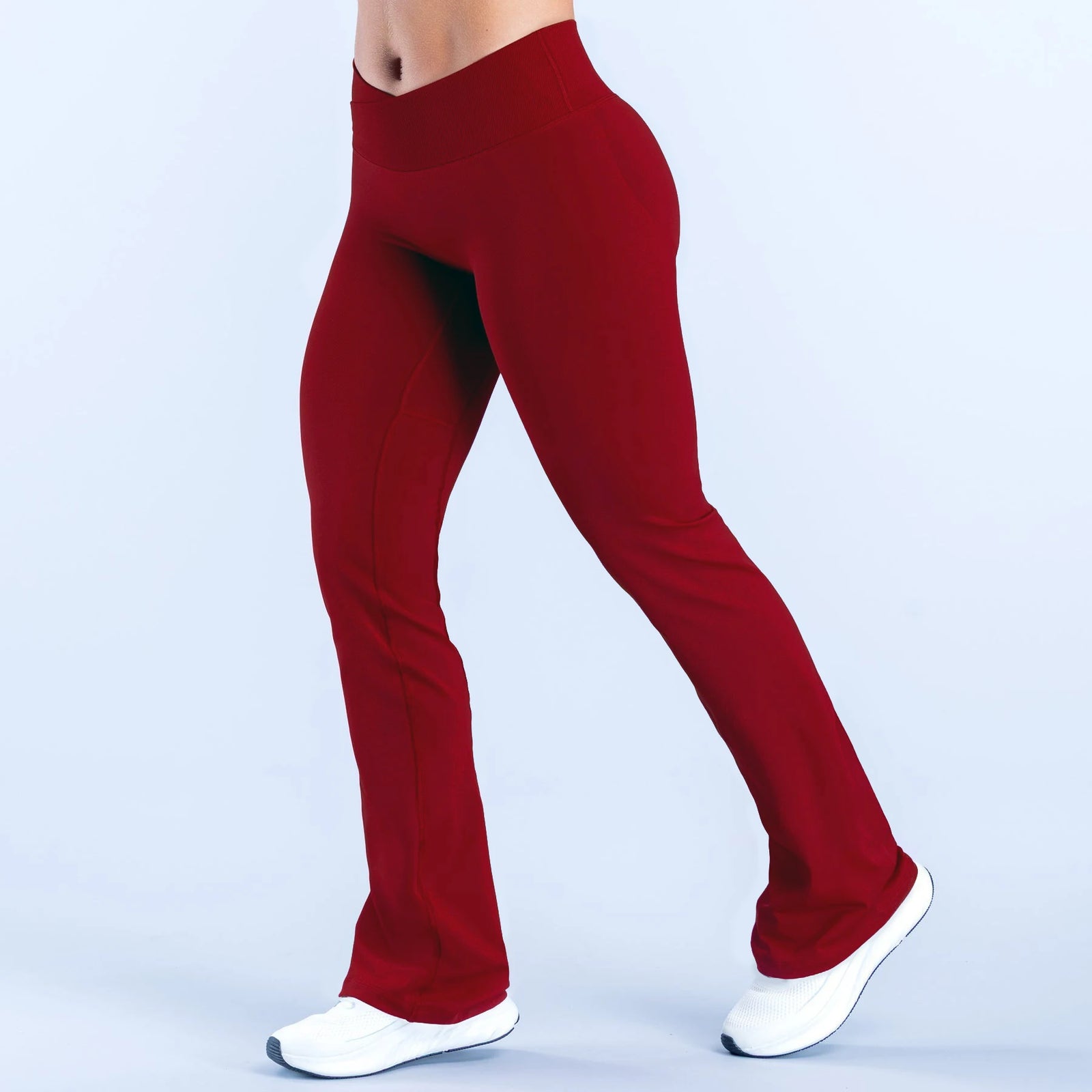 Women's High Waist Nylon Blend Flared Workout Pants with Mesh Insets