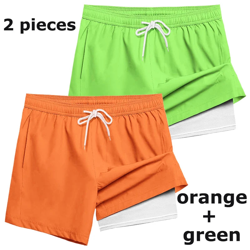 Men's Swim Shorts with Compression Liner and Phone Pocket for Beach and Pool Wear