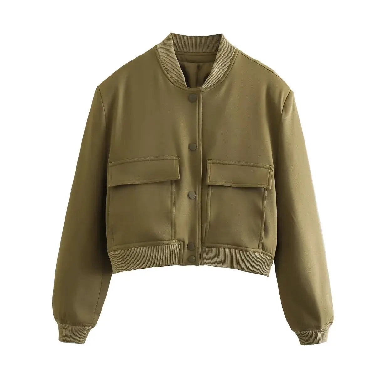 Women's V-Neck Button-Front Bomber Jacket