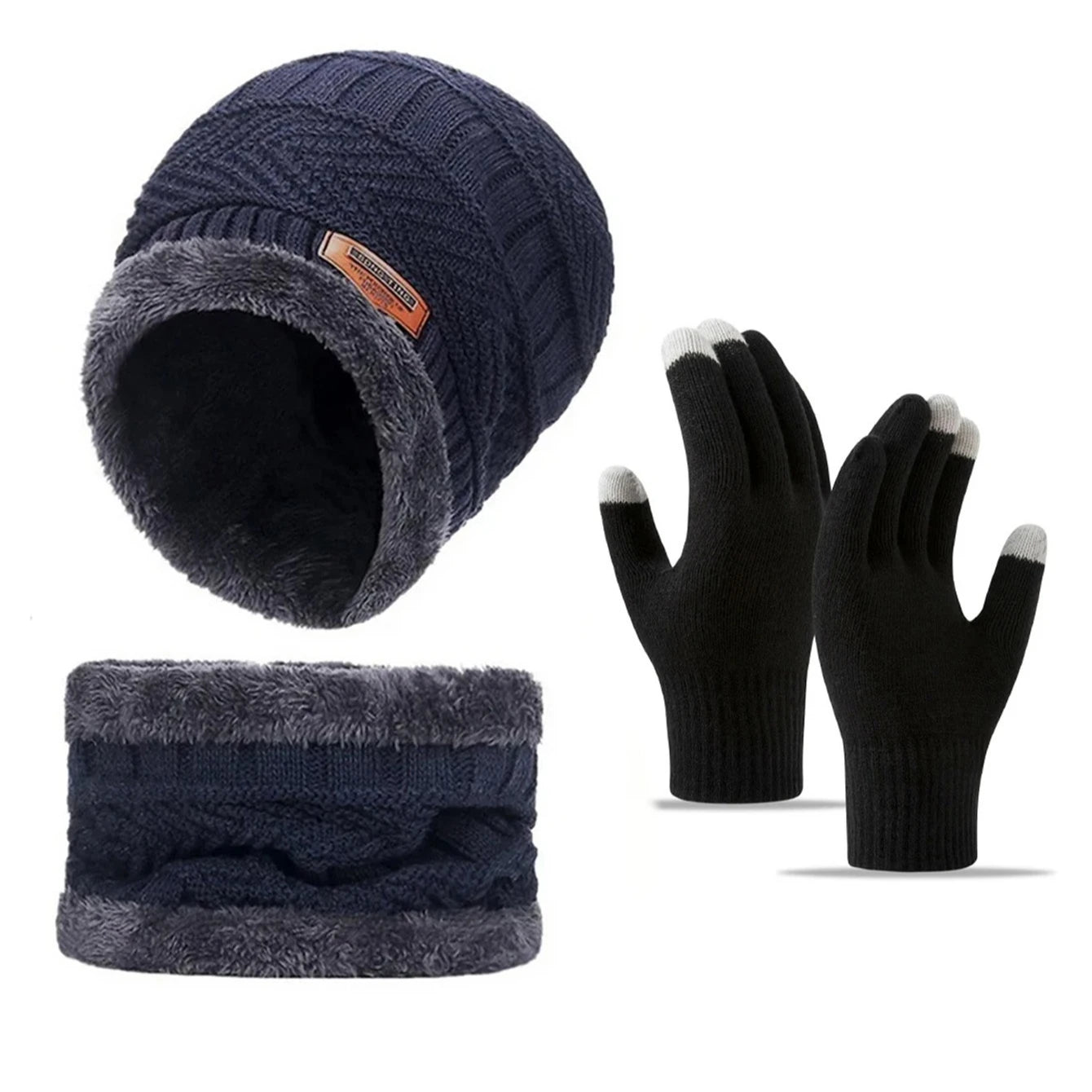 Men's Knitted Hat Scarf and Gloves Set for Outdoor Winter Wear