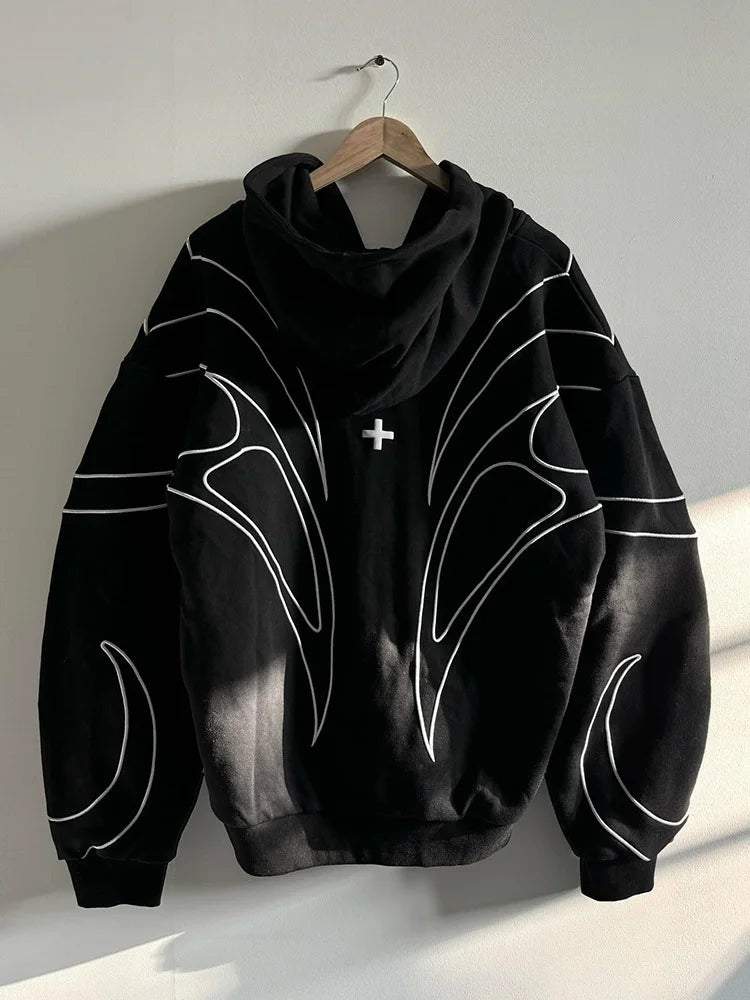 Line Graphic Long Sleeve Full Zip Casual Hoodie