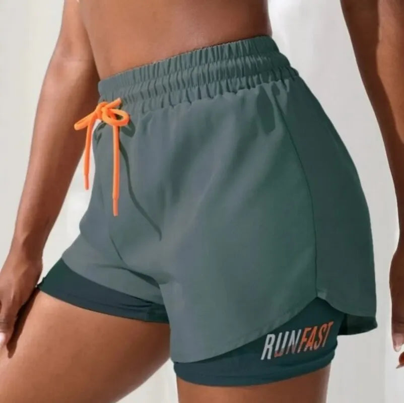 Women's Drawstring Double-Layer Running Shorts