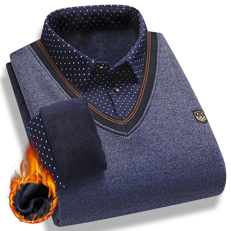 Men's Layered Look Collared Long Sleeve Knit Sweater