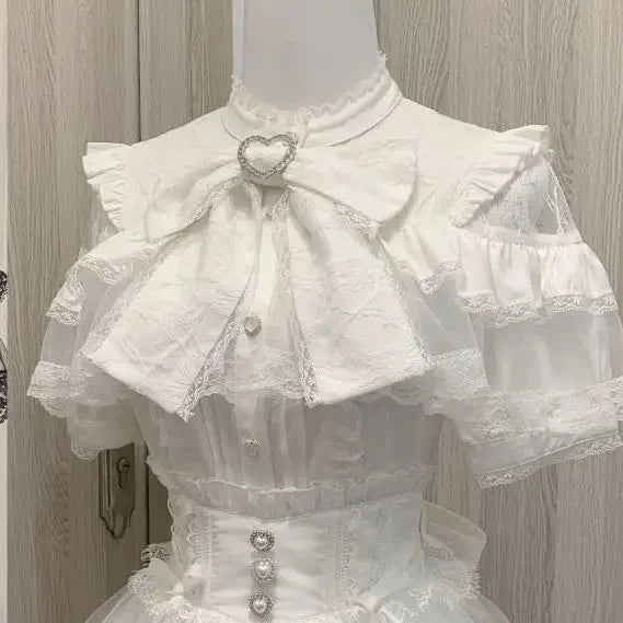 Women's Lace Trim Bow Detail Shirt with Sleeve Style Options